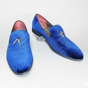 CMM Men's 10.5/275 Shoes Vibrant Blue Velvet Formal Slipper Smoking Loafers